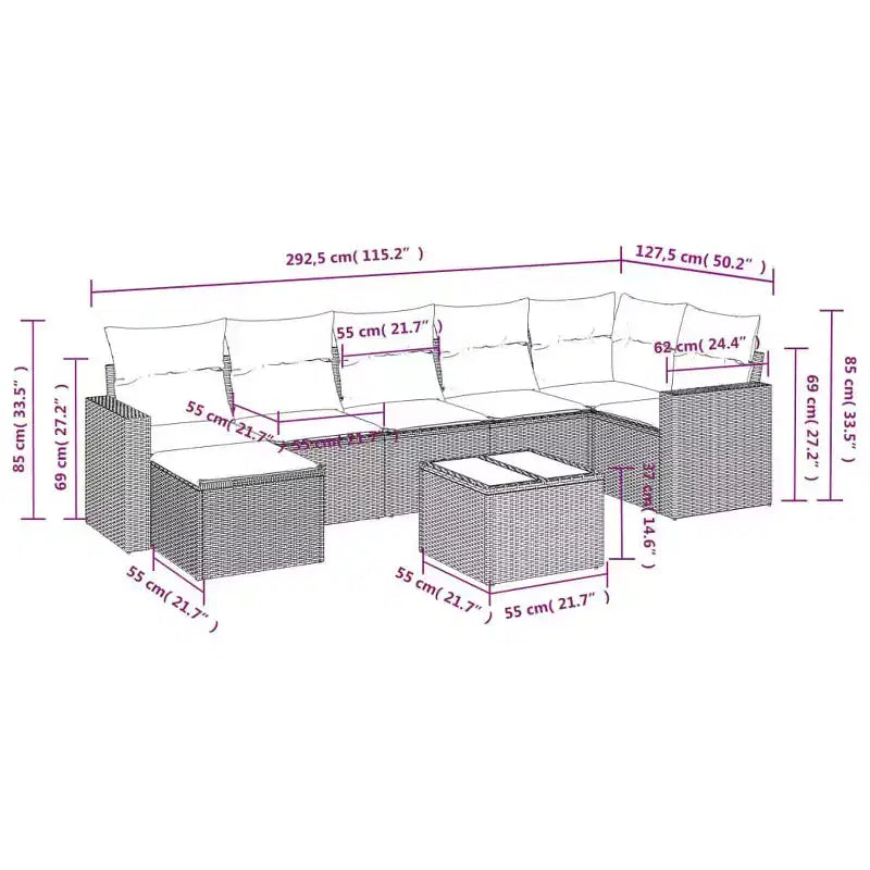 vidaXL Ensemble de canapés de jardin noir, blanc crème