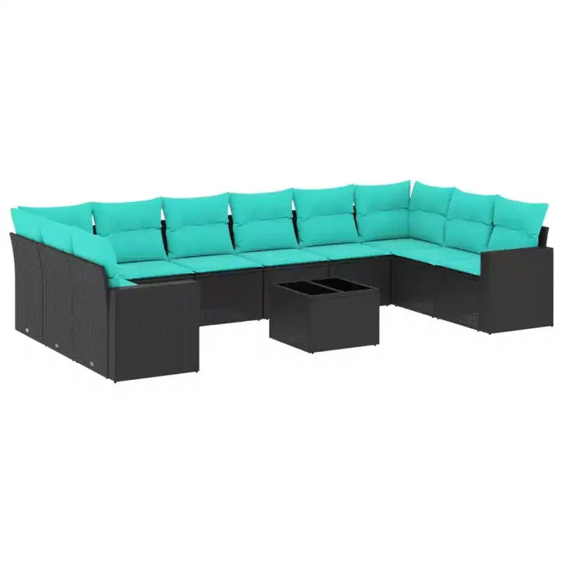 vidaXL 11 Piece Patio Sofa Set with Cushions Black Poly Rattan