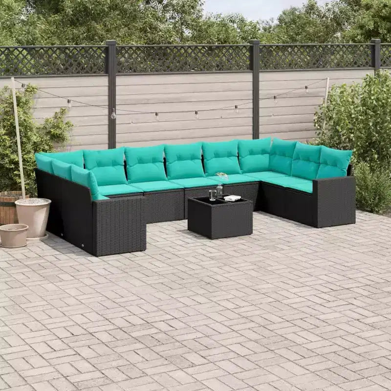 vidaXL Salon de jardin 11 pièces avec coussins en résine tressée noir