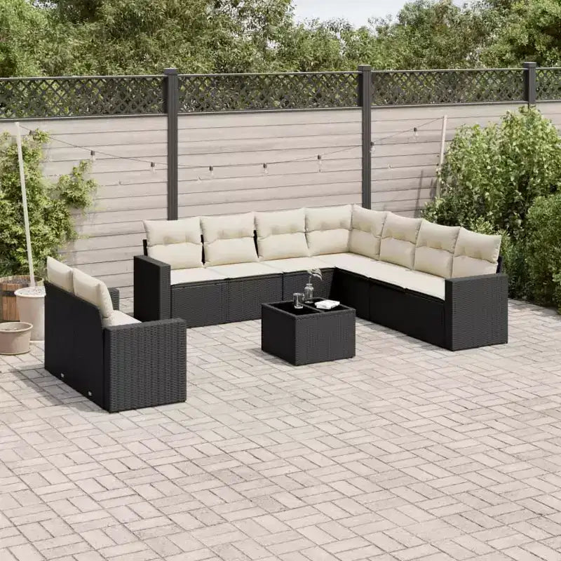 vidaXL Salon de jardin noir résine tressée, grands pieds réglables