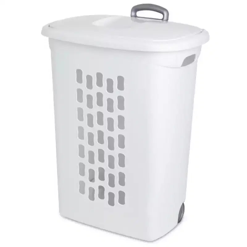 Sterilite Ultra Wheeled Laundry Hamper with Lid, Handle and Wheels for Easy Rolling of Clothes to and from the Laundry Room, Plastic, White, 3-Pack