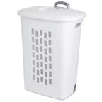 Sterilite Ultra Wheeled Laundry Hamper with Lid, Handle and Wheels for Easy Rolling of Clothes to and from the Laundry Room, Plastic, White, 3-Pack