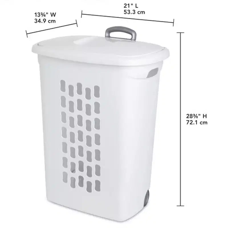 Lot de 3 paniers à linge Sterilite Ultra sur roulettes avec couvercle, poignée et roulettes pour faciliter le transport des vêtements vers et depuis la buanderie, en plastique, blanc.