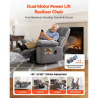 Fauteuil Inclinable Électrique VEVOR, Double Moteur, Fauteuil Roulant Électrique Surdimensionné avec Chaleur et Massage, Réglage Infini des Positions, Gris Clair