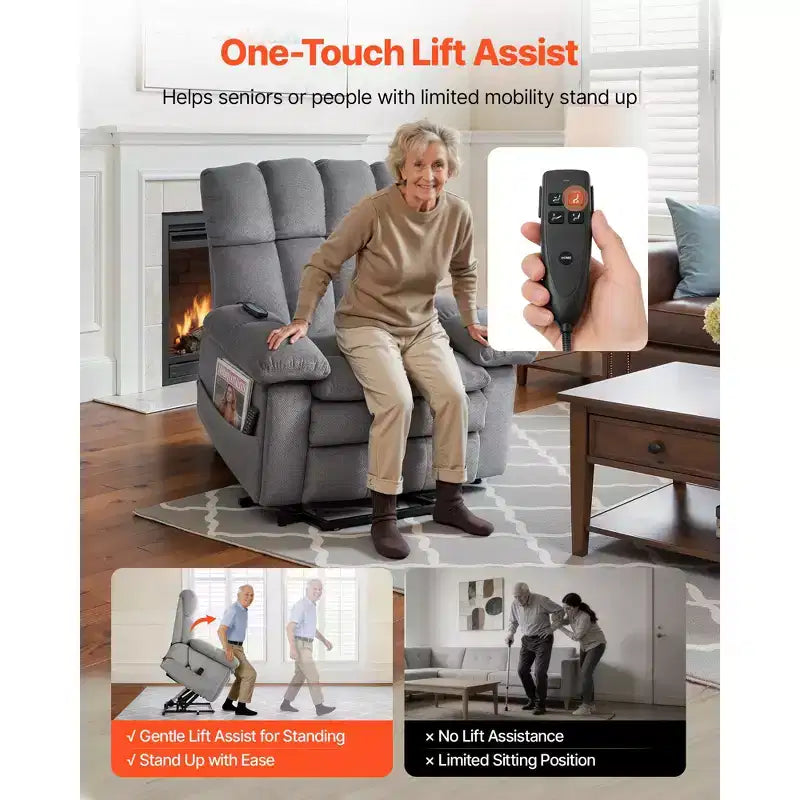 Fauteuil Inclinable Électrique VEVOR, Double Moteur, Fauteuil Roulant Électrique Surdimensionné avec Chaleur et Massage, Réglage Infini des Positions, Gris Clair