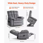 Fauteuil Inclinable Électrique VEVOR, Double Moteur, Fauteuil Roulant Électrique Surdimensionné avec Chaleur et Massage, Réglage Infini des Positions, Gris Clair