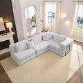 MooxvMoo 118.2 Modular L-Shaped Sectional Sofa Set, 118.2 Inch Oversized Couch with 6 Pillows, Upholstered Floor Sofa, Beige White