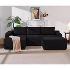 MooxvMoo Canapé d'angle en U 106, Canapé modulable moderne avec assise profonde, Tissu côtelé, Aucun assemblage requis, Noir