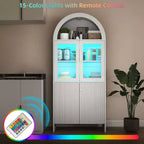 Zevemomo 69 Armoire de rangement haute arquée à 5 niveaux avec lumières pour cuisine, salon, salle à manger, garde-manger, salle de bain blanche