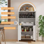 Zevemomo 69 Armoire de rangement haute arquée à 5 niveaux avec lumières pour cuisine, salon, salle à manger, garde-manger, salle de bain blanche