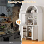 Zevemomo 69 Armoire de rangement haute arquée à 5 niveaux avec lumières pour cuisine, salon, salle à manger, garde-manger, salle de bain blanche