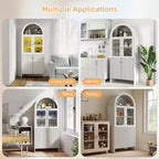 Zevemomo 69 Armoire de rangement haute arquée à 5 niveaux avec lumières pour cuisine, salon, salle à manger, garde-manger, salle de bain blanche