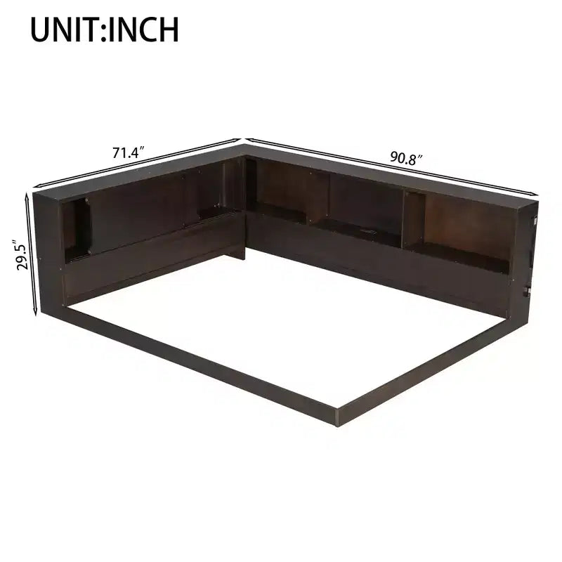 Lit de repos moderne Queen Luxystar avec 5 étagères de rangement, prises et lumière