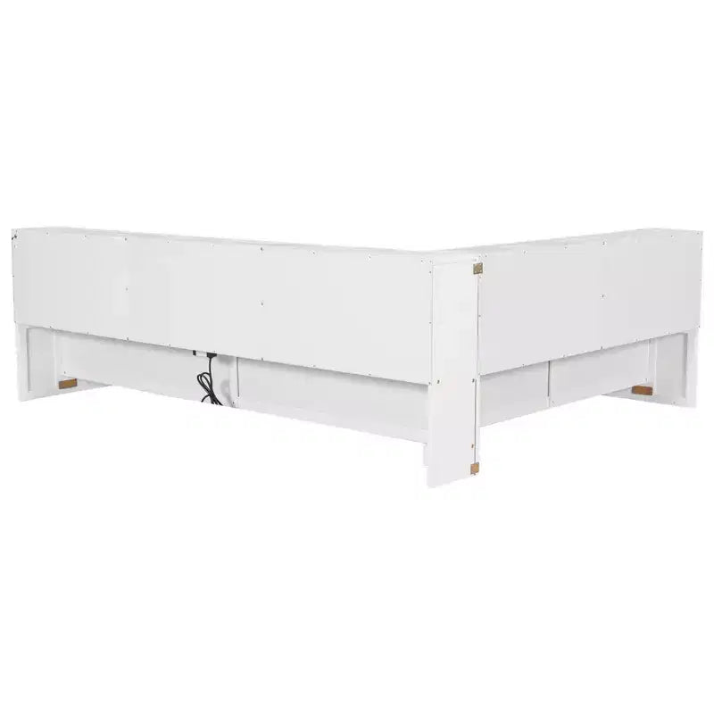 Lit de repos moderne Queen Luxystar avec 5 étagères de rangement, prises et lumière