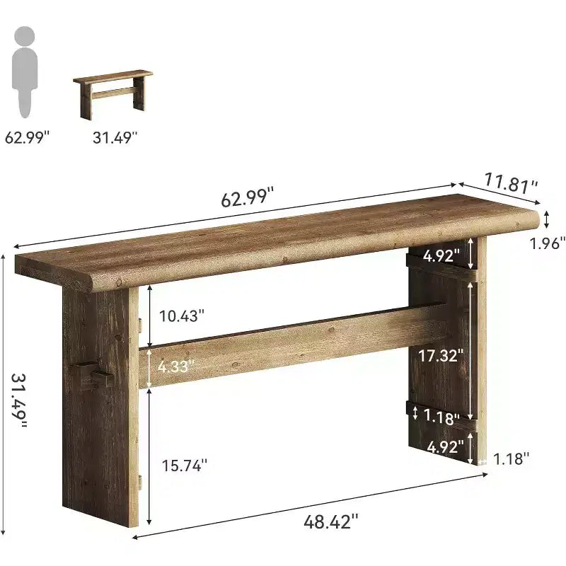 Console Lantine de 63 pouces en bois massif pour entrée, longue table de canapé derrière le canapé, pour hall d'entrée, couloir, salon, montage facile, brun grège