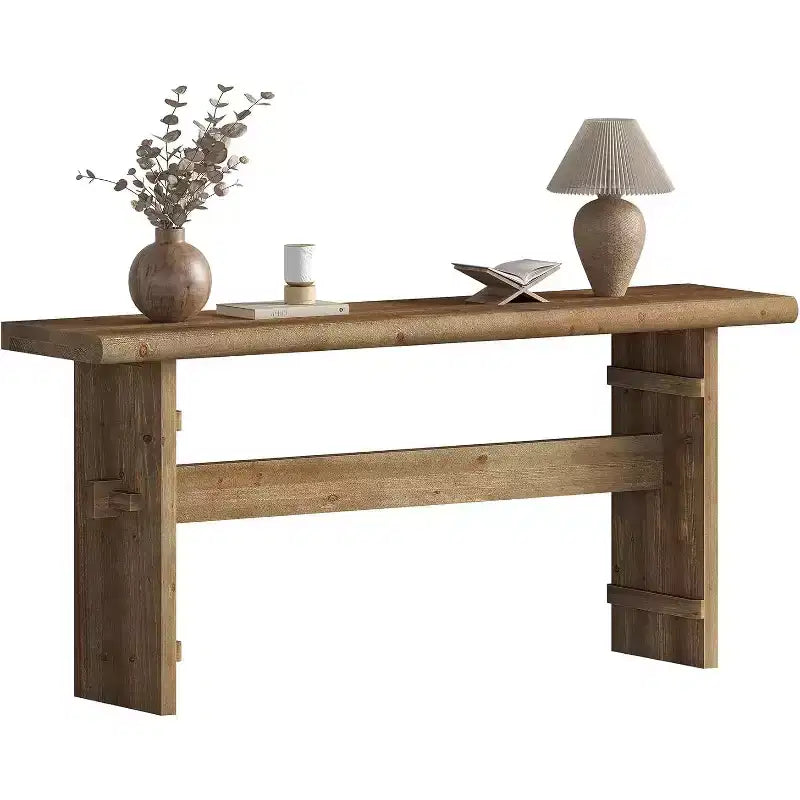 Console Lantine de 63 pouces en bois massif pour entrée, longue table de canapé derrière le canapé, pour hall d'entrée, couloir, salon, montage facile, brun grège