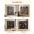 Meuble de rangement pour médias VEVOR, étagère DVD à 8 niveaux, organisateur de rangement multimédia 142 x 22 x 130 cm pour CD, DVD, livres et jeux, noir