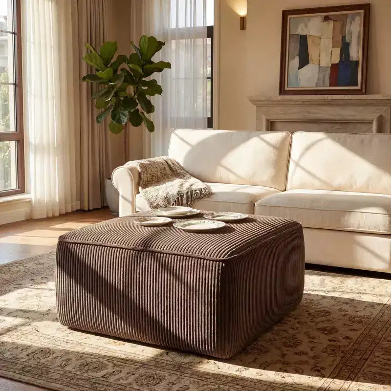 Christopher Knight Home Tariq Pouf carré moderne en bois rembourré en velours côtelé