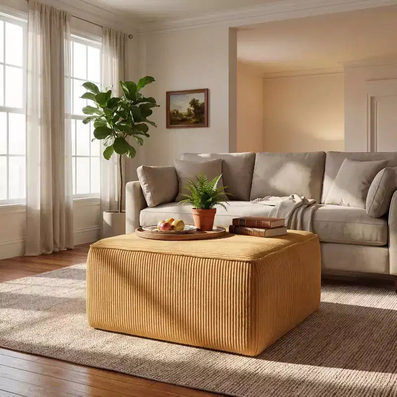 Christopher Knight Home Tariq Pouf carré moderne en bois rembourré en velours côtelé