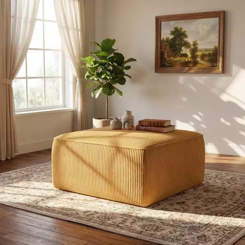 Christopher Knight Home Tariq Pouf carré moderne en bois rembourré en velours côtelé