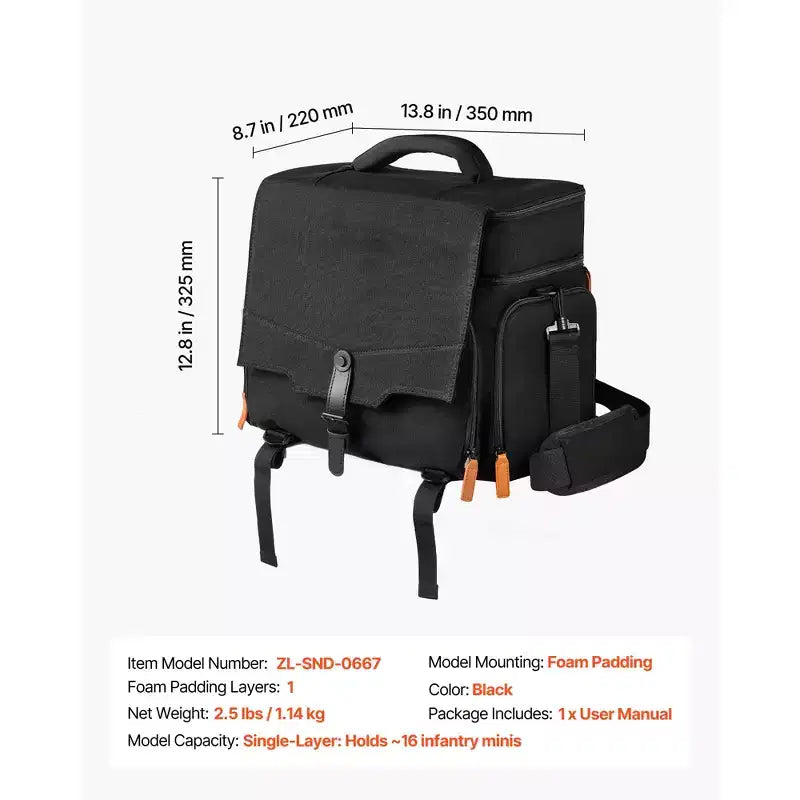 VEVOR Sac de transport pour figurines miniatures, peut contenir 16 figurines d'infanterie, sac de transport miniature avec poignée et bandoulière réglable, noir