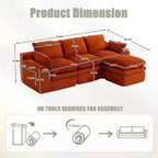 Canapé d'angle en forme de L, canapé en velours côtelé avec pouf mobile, canapé d'angle modulaire compressé pour salon - ModernLuxe