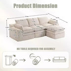 Canapé d'angle en forme de L, canapé en velours côtelé avec pouf mobile, canapé d'angle modulaire compressé pour salon - ModernLuxe