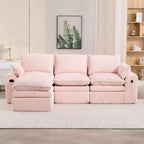 Canapé d'angle en forme de L, canapé en velours côtelé avec pouf mobile, canapé d'angle modulaire compressé pour salon - ModernLuxe