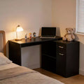 GDFStudio Edin Rotating L-Shaped Corner Computer Desk with Storage Cabinet and Shelves