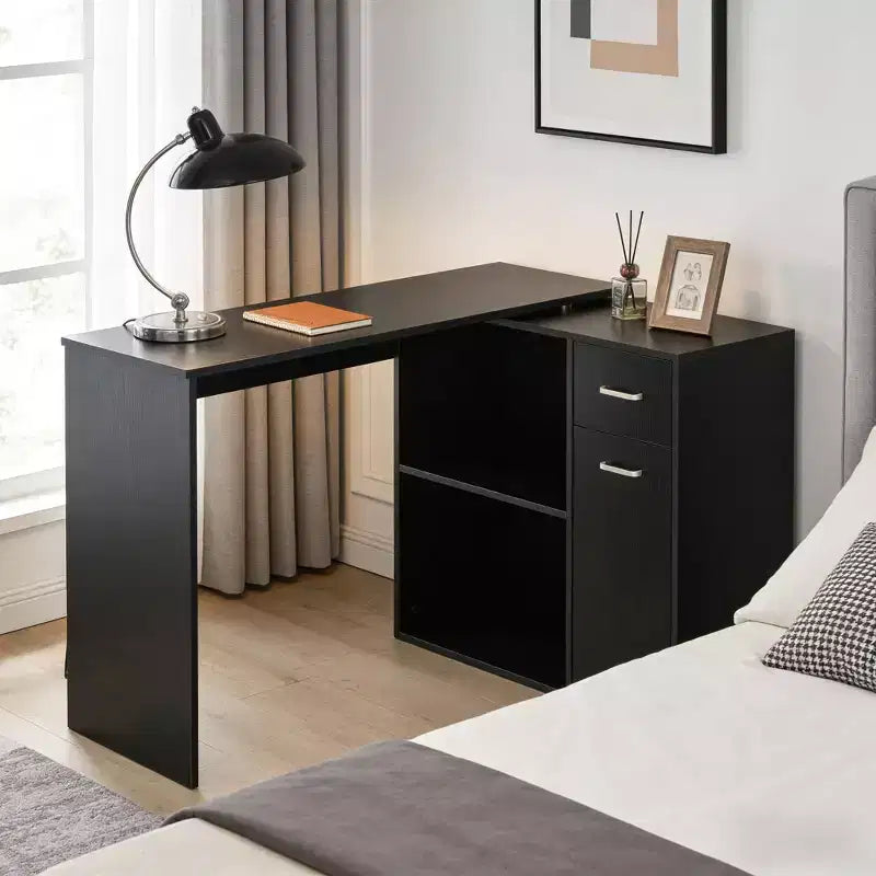 GDFStudio Edin Bureau d'angle en L rotatif avec armoire de rangement et étagères