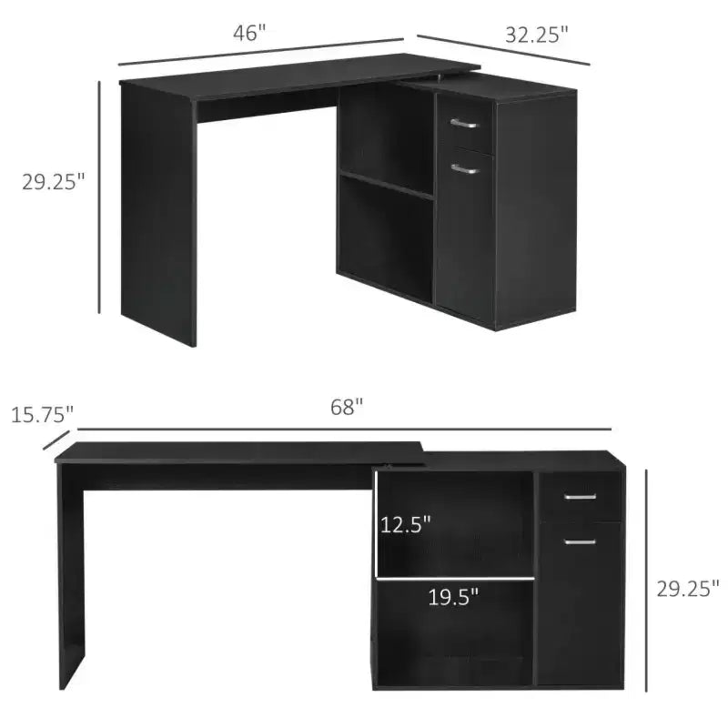 GDFStudio Edin Bureau d'angle en L rotatif avec armoire de rangement et étagères