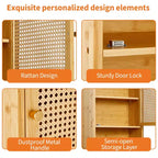 COZONY 24 Armoire murale de ferme en rotin avec portes tressées, organiseur de rangement de salle de bain en bois à 3 niveaux pour les toilettes et la cuisine