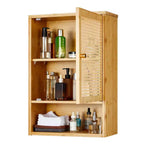 COZONY 24 Armoire murale de ferme en rotin avec portes tressées, organiseur de rangement de salle de bain en bois à 3 niveaux pour les toilettes et la cuisine