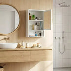 COZONY 24 Armoire murale de ferme en rotin avec portes tressées, organiseur de rangement de salle de bain en bois à 3 niveaux pour les toilettes et la cuisine