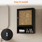 COZONY 24 Armoire murale de ferme en rotin avec portes tressées, organiseur de rangement de salle de bain en bois à 3 niveaux pour les toilettes et la cuisine