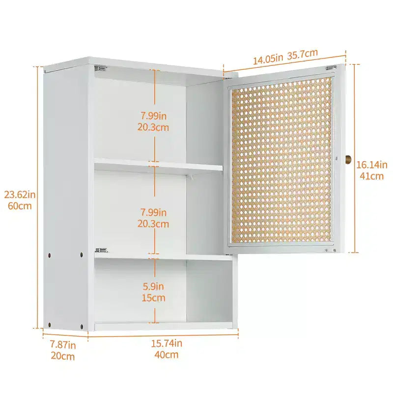 COZONY 24 Armoire murale de ferme en rotin avec portes tressées, organiseur de rangement de salle de bain en bois à 3 niveaux pour les toilettes et la cuisine