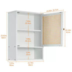 COZONY 24 Armoire murale de ferme en rotin avec portes tressées, organiseur de rangement de salle de bain en bois à 3 niveaux pour les toilettes et la cuisine