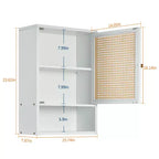 COZONY 24 Armoire murale de ferme en rotin avec portes tressées, organiseur de rangement de salle de bain en bois à 3 niveaux pour les toilettes et la cuisine