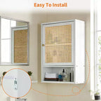 COZONY 24 Armoire murale de ferme en rotin avec portes tressées, organiseur de rangement de salle de bain en bois à 3 niveaux pour les toilettes et la cuisine