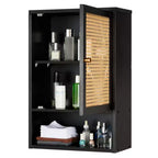 COZONY 24 Armoire murale de ferme en rotin avec portes tressées, organiseur de rangement de salle de bain en bois à 3 niveaux pour les toilettes et la cuisine