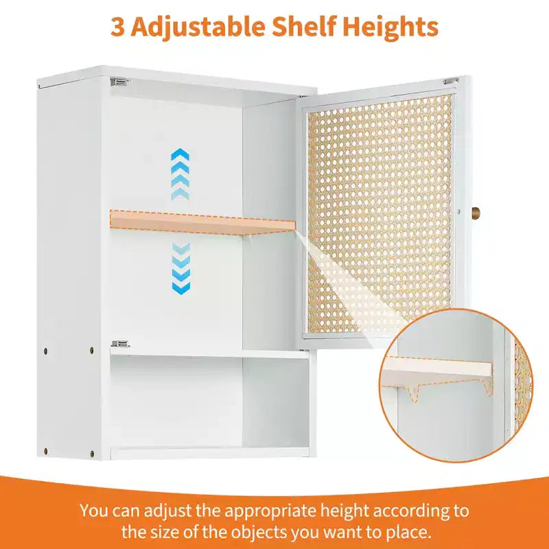 COZONY 24 Armoire murale de ferme en rotin avec portes tressées, organiseur de rangement de salle de bain en bois à 3 niveaux pour les toilettes et la cuisine