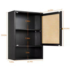 COZONY 24 Armoire murale de ferme en rotin avec portes tressées, organiseur de rangement de salle de bain en bois à 3 niveaux pour les toilettes et la cuisine