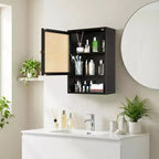 COZONY 24 Armoire murale de ferme en rotin avec portes tressées, organiseur de rangement de salle de bain en bois à 3 niveaux pour les toilettes et la cuisine