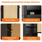 COZONY 24 Armoire murale de ferme en rotin avec portes tressées, organiseur de rangement de salle de bain en bois à 3 niveaux pour les toilettes et la cuisine
