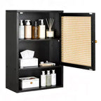 COZONY 24 Farmhouse Rattan Wall Cabinet with Woven Doors, 3 Tier Wood Bathroom Storage Organizer for Over Toilet Kitchen Laundry