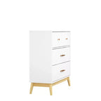 Meuble de rangement 3 tiroirs de style nordique, commode moderne blanche avec poignées or rose et base en bois massif pour bureau, chambre d'enfant ou crèche