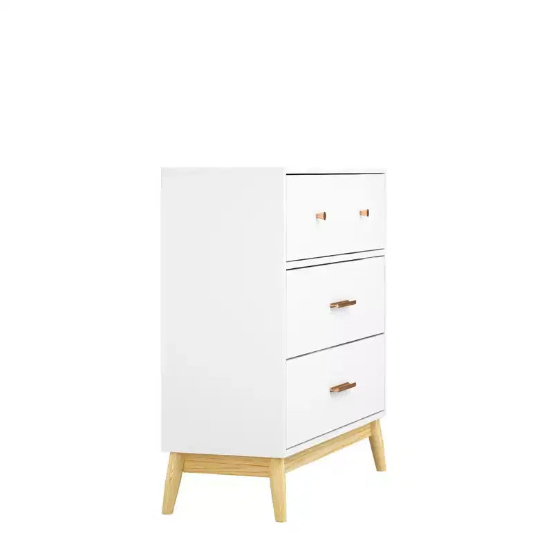 Meuble de rangement 3 tiroirs de style nordique, commode moderne blanche avec poignées or rose et base en bois massif pour bureau, chambre d'enfant ou crèche