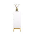 Meuble de rangement 3 tiroirs de style nordique, commode moderne blanche avec poignées or rose et base en bois massif pour bureau, chambre d'enfant ou crèche