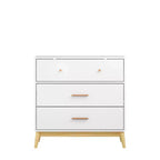 Meuble de rangement 3 tiroirs de style nordique, commode moderne blanche avec poignées or rose et base en bois massif pour bureau, chambre d'enfant ou crèche