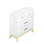 Meuble de rangement 3 tiroirs de style nordique, commode moderne blanche avec poignées or rose et base en bois massif pour bureau, chambre d'enfant ou crèche